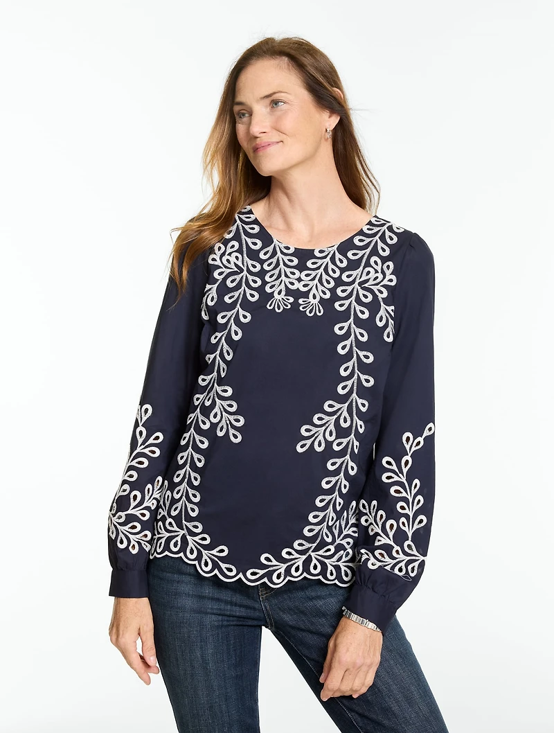 Embroidered Poplin Top