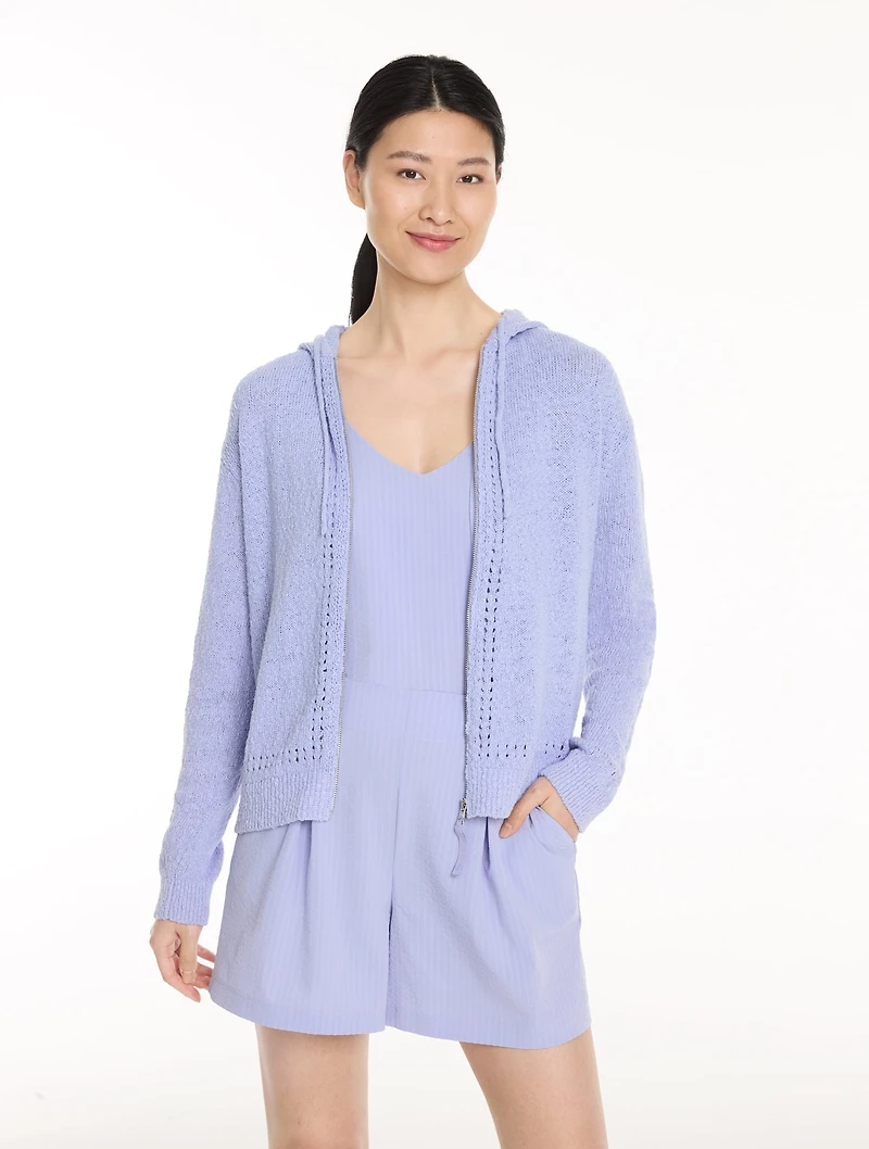 Cotton Blend Pointelle Hooded Sweater
