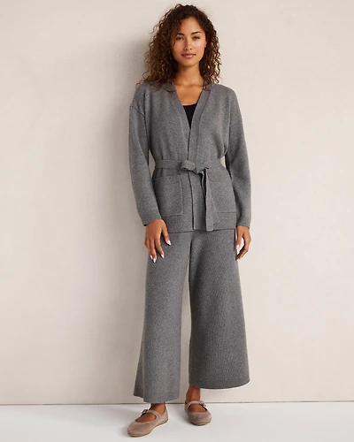 Cotton Blend Ribbed Wide Leg Pants
