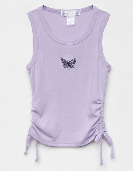 WHITE FAWN Embroidered Butterfly Girls Cinch Tank