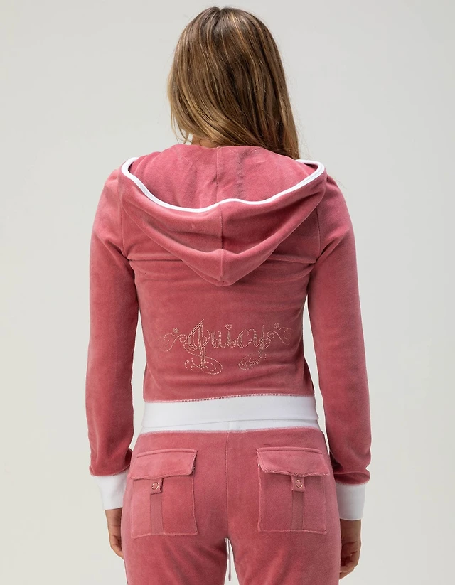 JUICY COUTURE Sweetheart Womens Cotton Velour Zip-Up Hoodie - ROSE