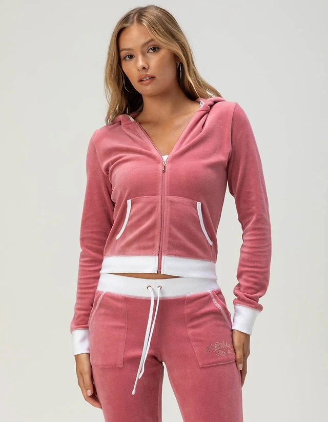 JUICY COUTURE Sweetheart Womens Cotton Velour Zip-Up Hoodie - ROSE