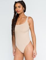 SKY AND SPARROW Sleeveless Square Neck Tan Bodysuit