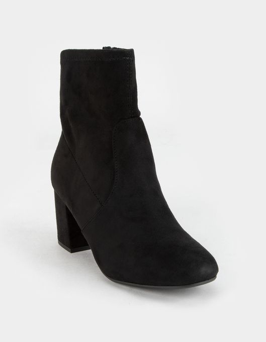 SODA Faux Suede Block Heel Black Booties