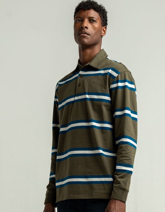 RSQ Olive Striped Rugby Shirt