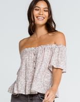 SKY AND SPARROW Ditsy Off The Shoulder Peplum Top