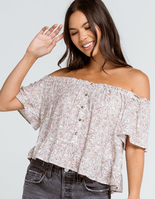 SKY AND SPARROW Ditsy Off The Shoulder Peplum Top