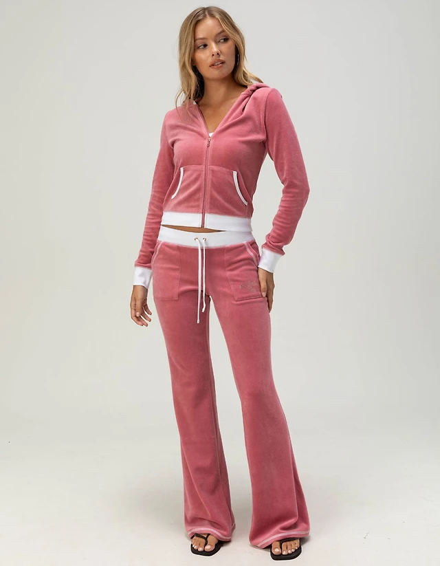 JUICY COUTURE Sweetheart Womens Cotton Velour Zip-Up Hoodie - ROSE