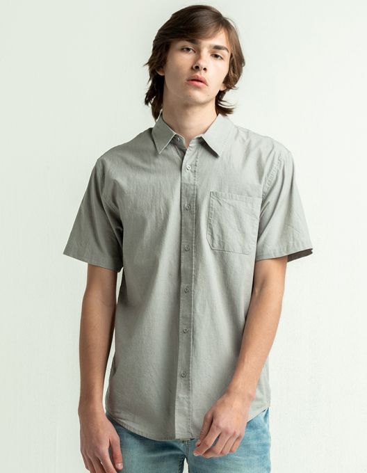 RSQ Solid Chambray Gray Button Up Shirt