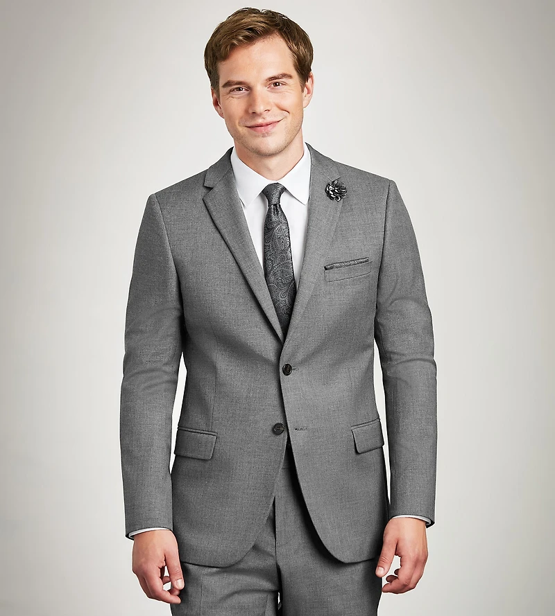 Modern Fit Grey Solid Suit Jacket