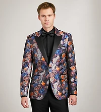Slim Fit Blue Jacquard Tuxedo Jacket