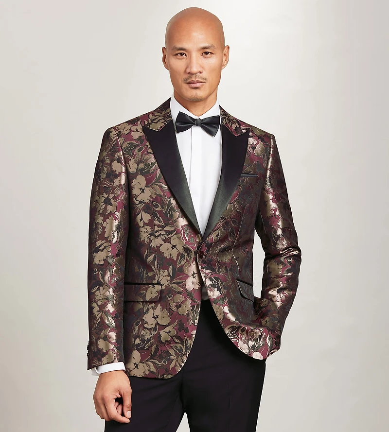 Slim Fit Burgundy Jacquard Tuxedo Jacket