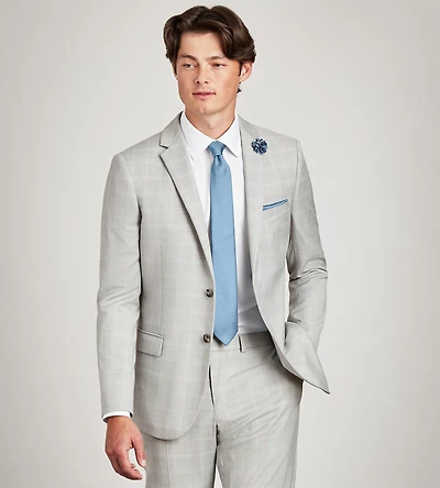 Slim Fit Light Grey Plaid Suit Jacket