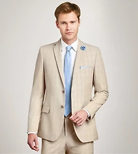 Slim Fit Tan Plaid Suit Jacket