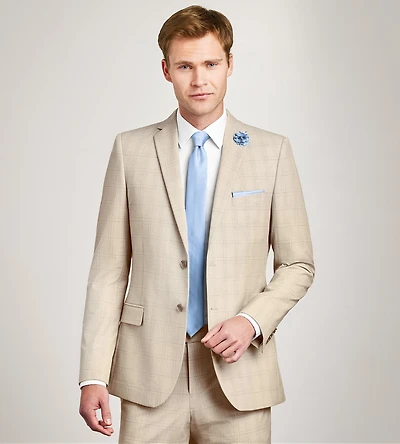 Modern Fit Tan Plaid Suit Jacket