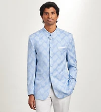 Modern Fit Blue Jacquard Nehru Suit Jacket