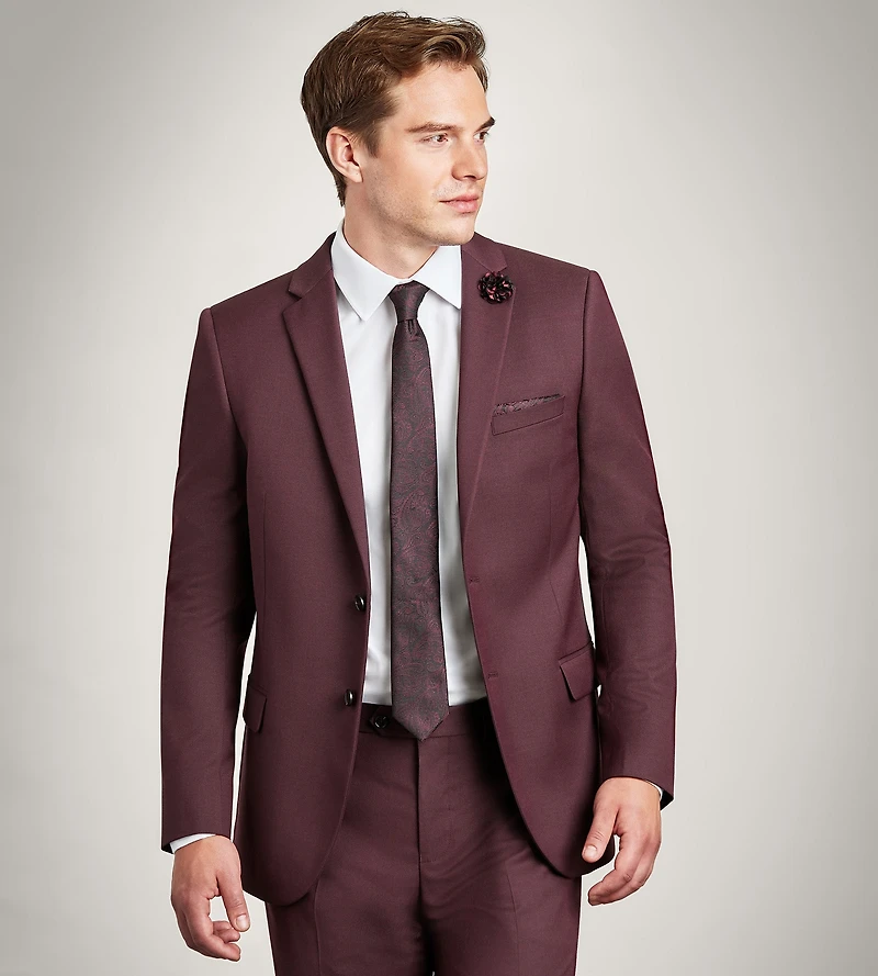 Modern Fit Burgundy Solid Suit