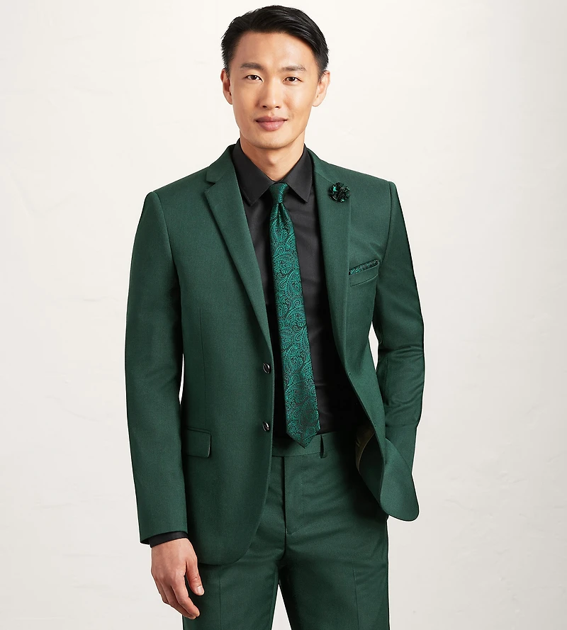 Slim Fit Dark Green Solid Suit Jacket