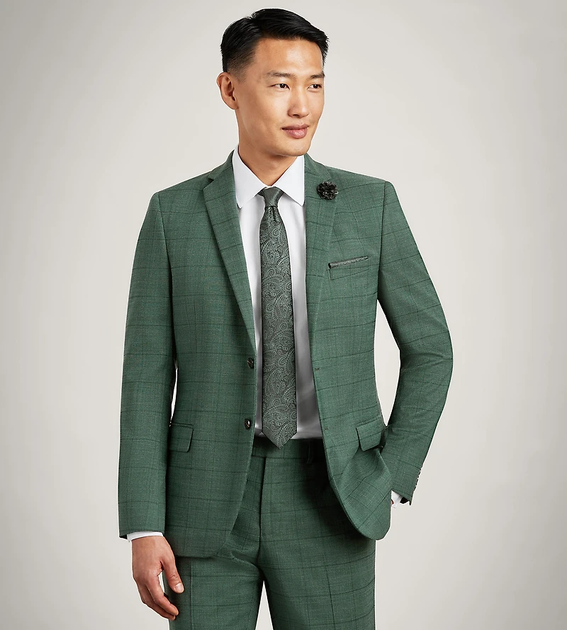 Modern Fit Green Windowpane Suit Jacket