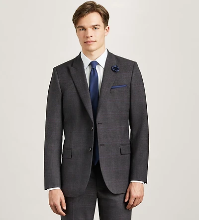 Slim Fit Burgundy Plaid Suit Jacket