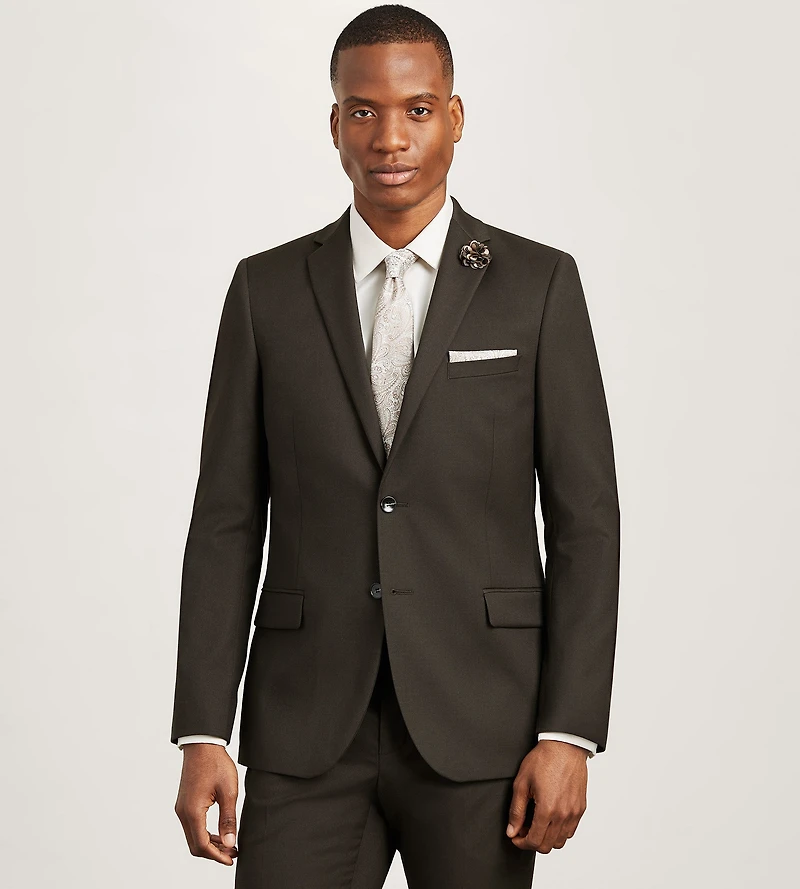 Slim Fit Dark Brown Solid Suit Jacket