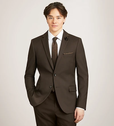 Slim Fit Dark Brown Solid Suit Jacket