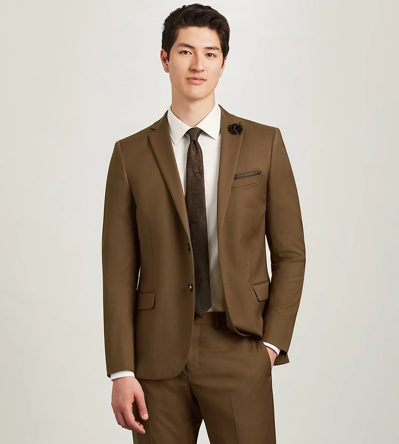 Slim Fit Caramel Solid Suit Jacket