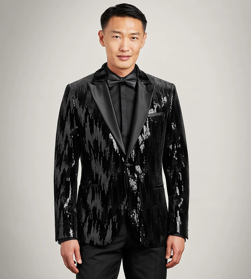 Slim Fit Black Sequin Tuxedo Jacket