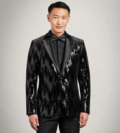 Slim Fit Black Sequin Tuxedo Jacket