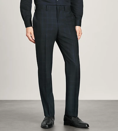 Modern Fit Navy Plaid Suit Pants