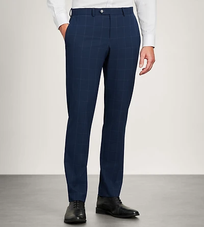 Modern Fit Navy Windowpane Suit Pants