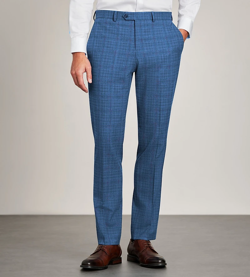 Modern Fit Blue Plaid Suit Pants