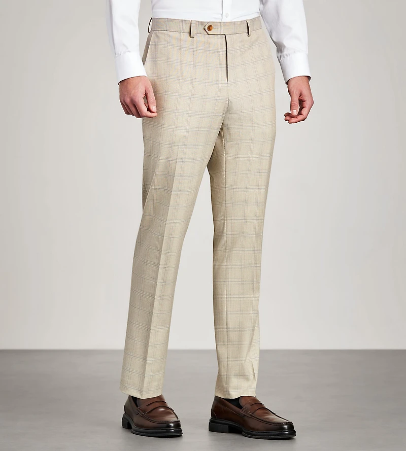 Slim Fit Tan Plaid Suit Pants