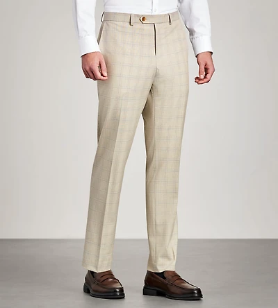 Slim Fit Tan Plaid Suit Pants