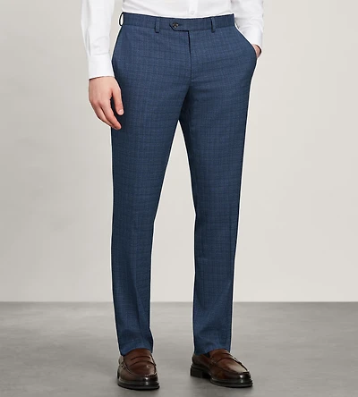 Slim Fit Blue Check Suit Pants