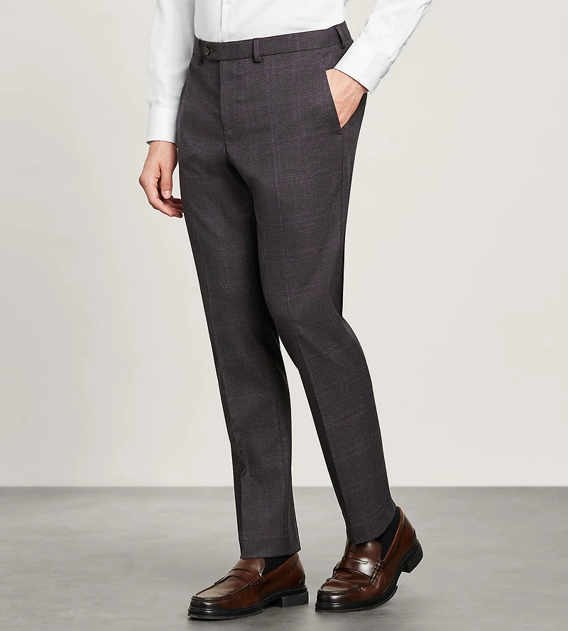 Slim Fit Burgundy Plaid Suit Pants