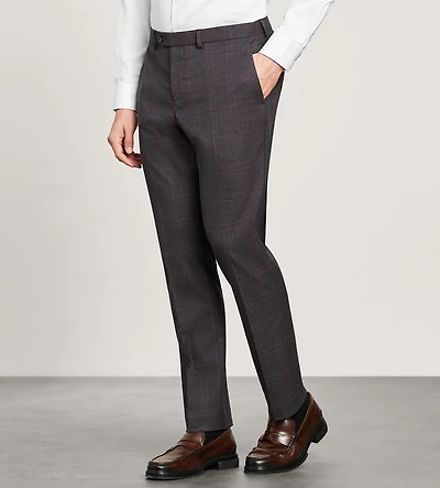 Modern Fit Burgundy Plaid Suit Pants