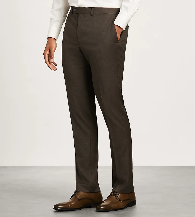 Slim Fit Dark Brown Solid Suit Pants