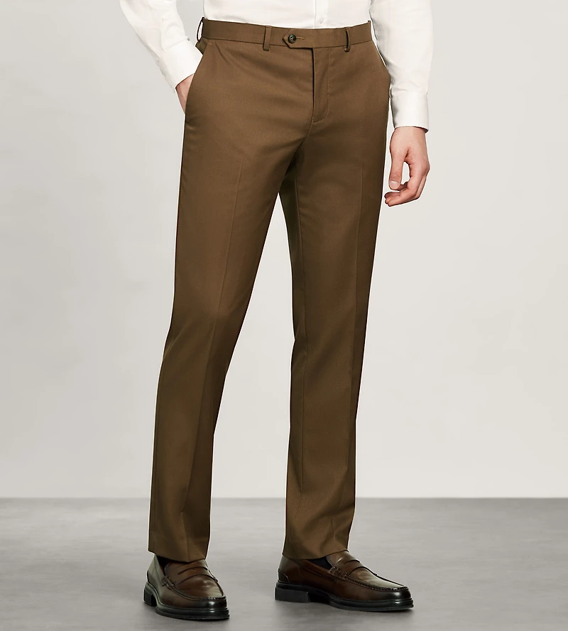 Slim Fit Caramel Solid Suit Pants