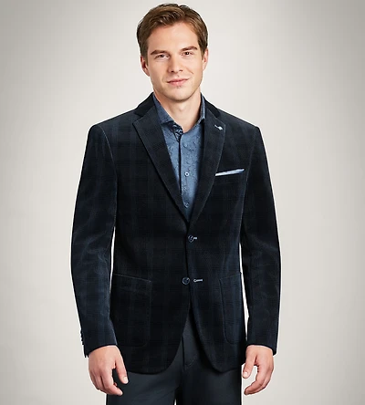Modern Fit Plaid Knit Flocked Velvet Sport Jacket