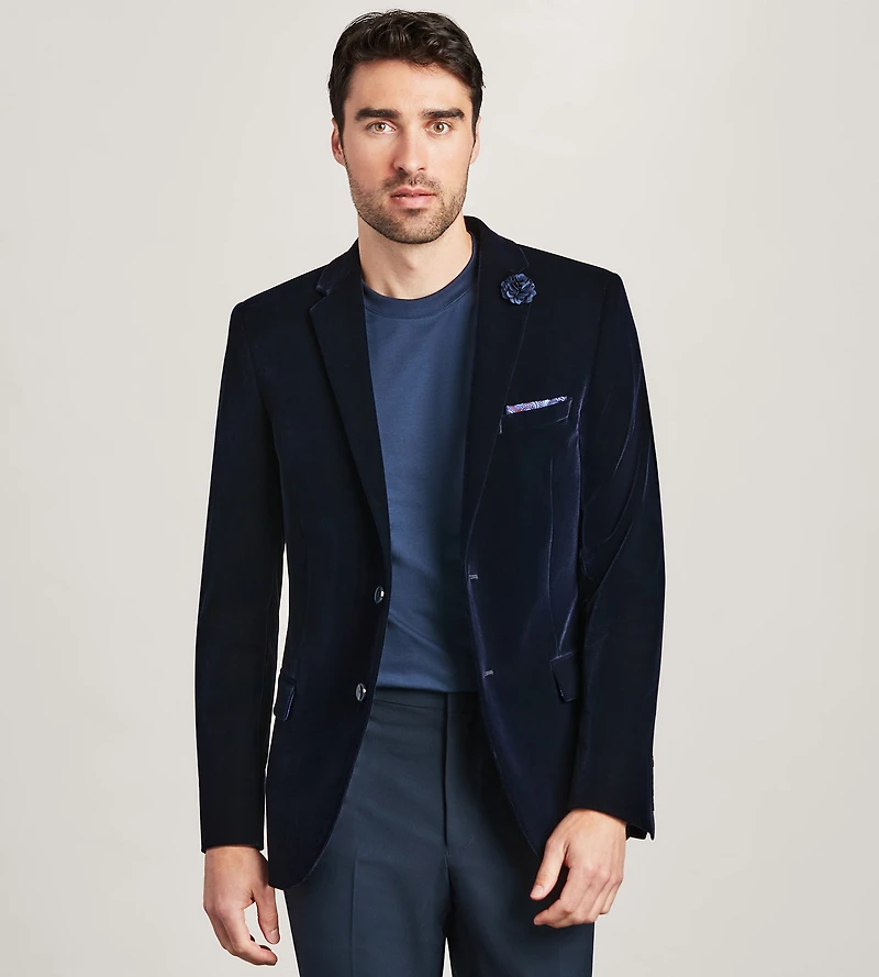 Slim Fit Navy Velvet Tuxedo Jacket