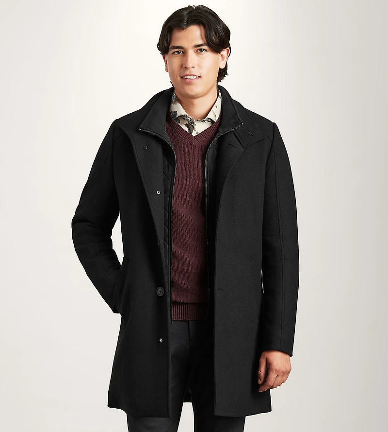 Slim Fit Funnel Collar Wool Coat