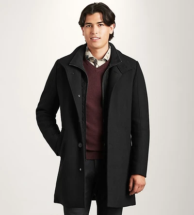 Slim Fit Funnel Collar Wool Coat