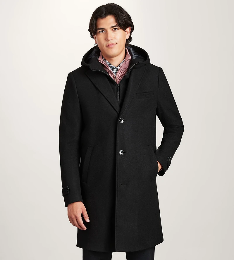 Modern Fit 4-Way Stretch Wool Coat with Removable Hood
