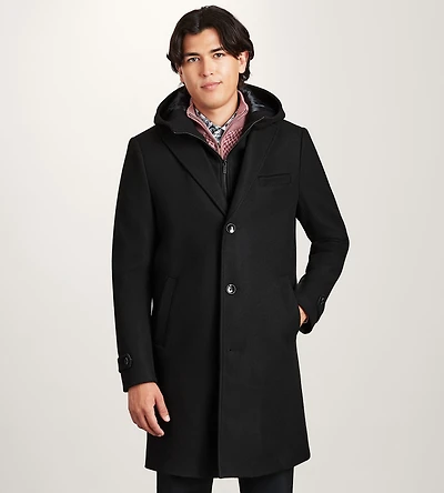 Modern Fit 4-Way Stretch Wool Coat with Removable Hood