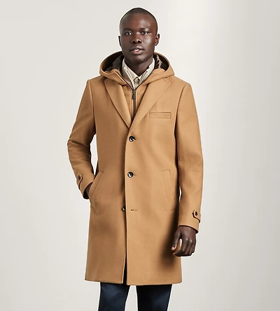 Modern Fit 4-Way Stretch Wool Coat with Removable Hood