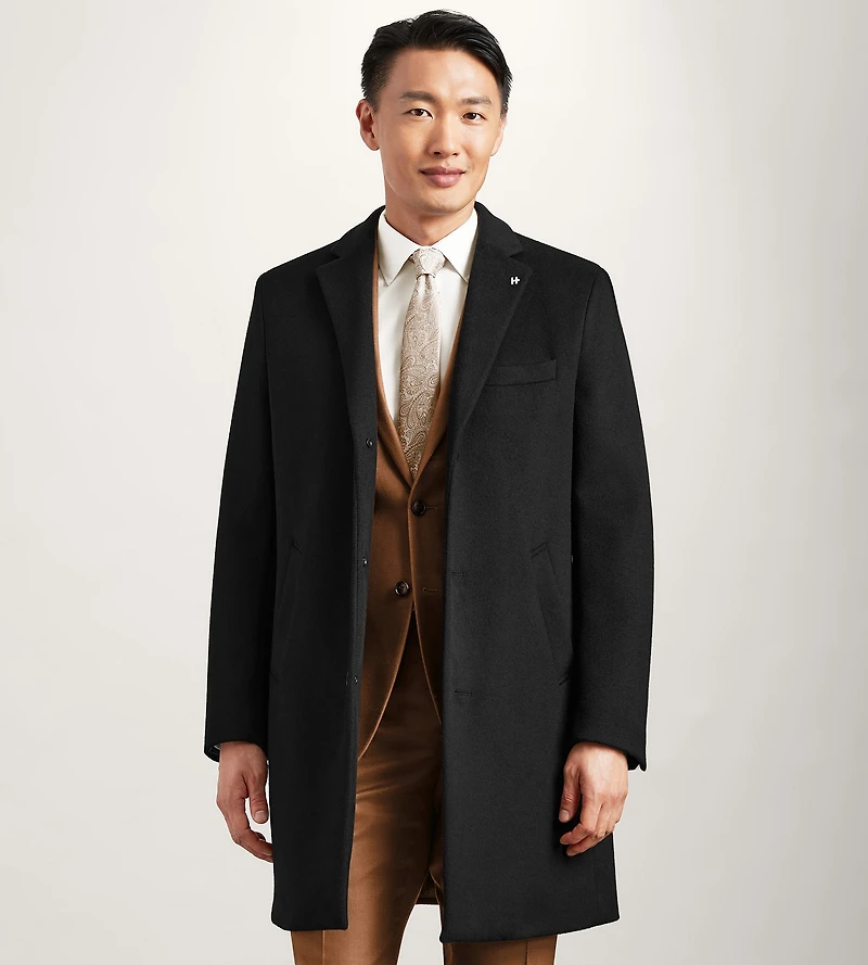 Modern Fit Water-Resistant Long Wool Coat