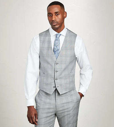 Modern Fit Grey Plaid Suit Vest