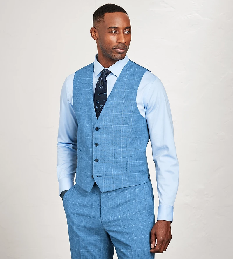 Modern Fit Blue Plaid Suit Vest