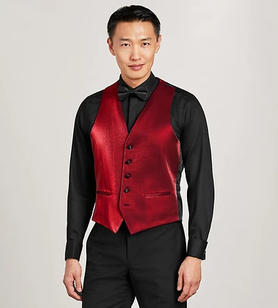 Red Solid Tuxedo Vest